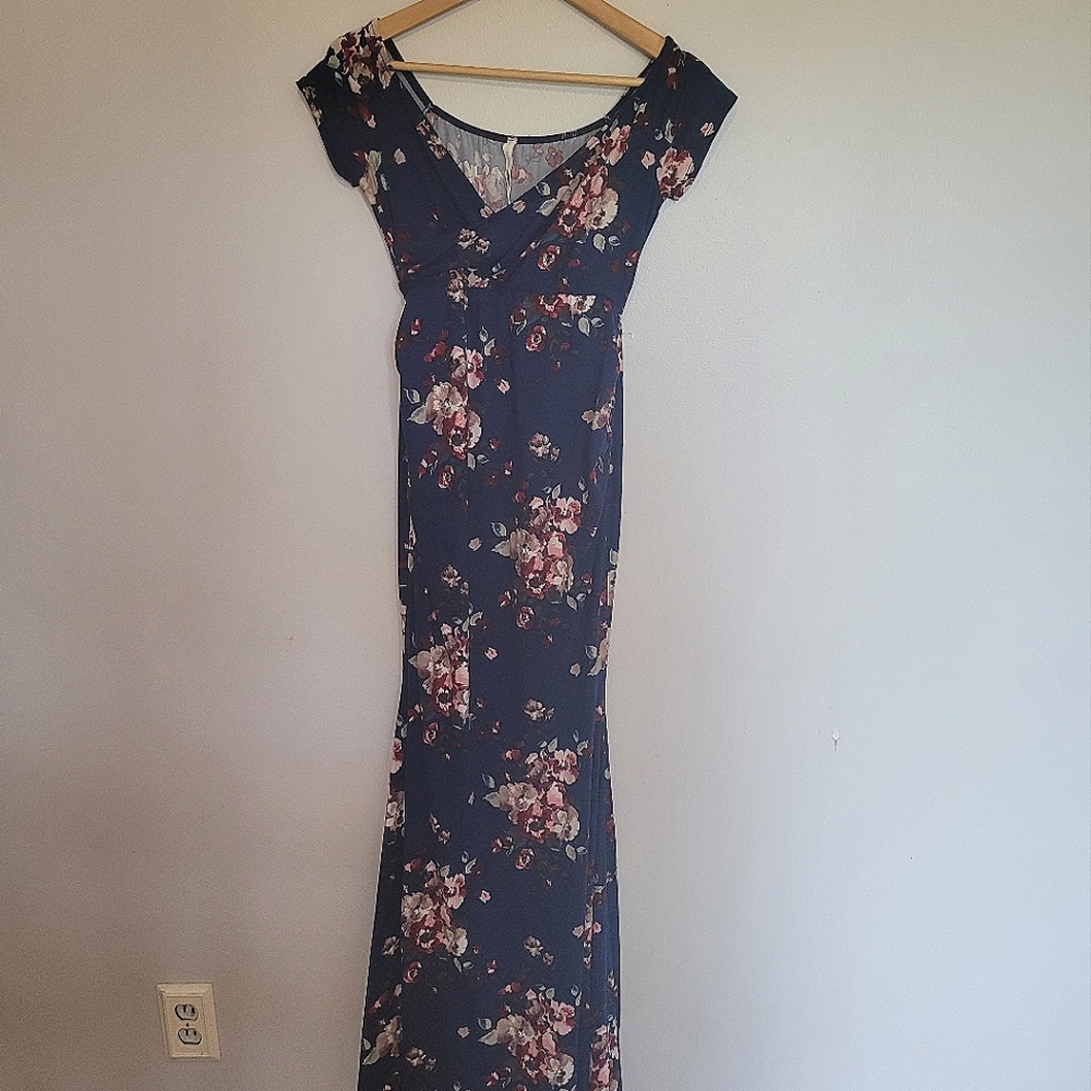 Pinkblush blue floral off shoulder wrap maternity photoshoot gown/dress